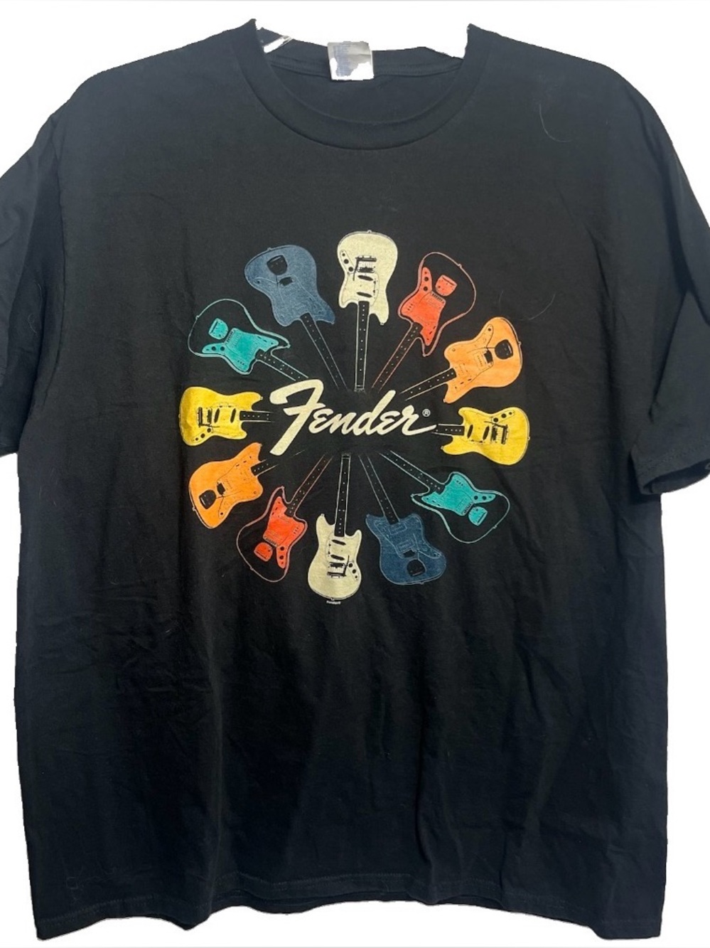 Fender T-Shirt Mens Size XL Black Guitar Circle Graphic Short Sleeve Rock Tee